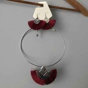 Tassel Necklace + Earring Set | Jewelry Costume | C Est 1946 Maroon Burgundy Red